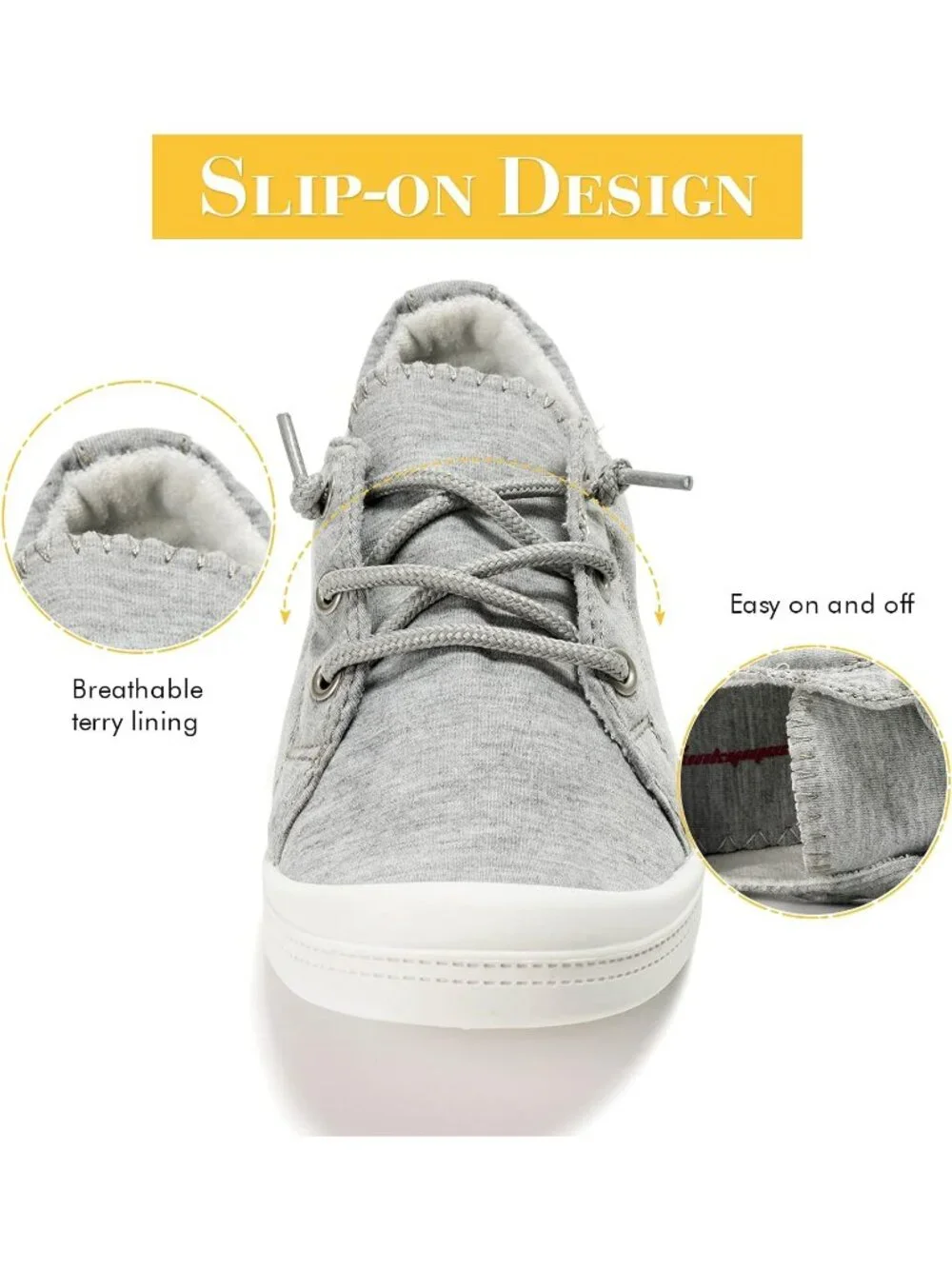 Women's Grey Canvas Comfortable Lace-Up Flat Breathable Walking Casual Sneakers